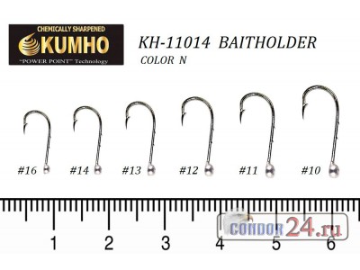 Крючки с напайкой KUMHO BAITHOLDER KH-11014, цвет белый никель, уп.50 шт.